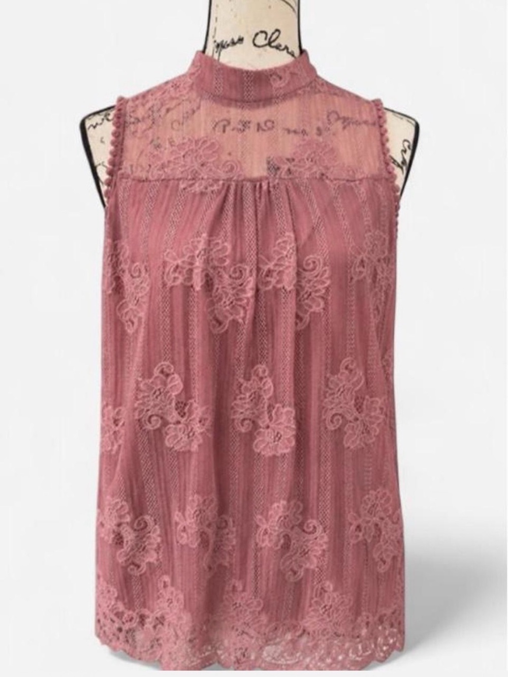 High-Neck Sleeveless Lace Blouse in Dusty Rose